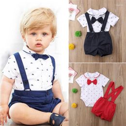Clothing Sets 0-24m Baby Boys 2pcs Gentleman Set Bow Folded Collar Printed Button Romper Suspender Short Pants Infant Summer Casual Suit