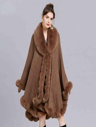 Women's Cape Elegant V LapeFaux Rex Rabbit Fur Coat Cape Winter Women Big Long ShawFulTrim Fur Knit Cloak Overcoat Parka 2022 New T2208317608417