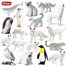 Novelty Games Oenux Arctic South Pole Animals Simulation Penguins Polar Bear Wolf Beluga Whale Action Figures Model Figurine PVC Kid Toy Gift Y240521