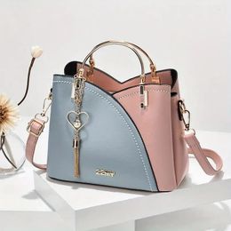 Colour Block Satchel Bag Trendy Metal Tassel Decor Crossbody Womens Top Ring Purse 240508