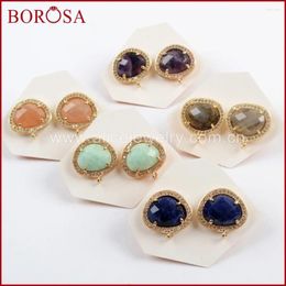 Stud Earrings BOROSA Micro Pave CZ Natural Stone Studs Labradorite Amethysts Lapis Claw Earring Jewellery For Women Birthday Gifts