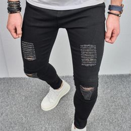 Men's Jeans Men Stretch Holes Skinny Trousers Male HipHop Style Stylish Distressed Black Slim Pencil Denim Pants For