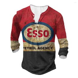 Men's T Shirts Vintage Cotton Shirt Letter Printed Pattern Long Sleeve Casual Henley Oversized Tops