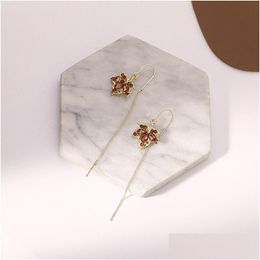 Dangle & Chandelier Amber Color Inlaid Crystal Maple Leaf Earrings For Women Ear Thread Tassel Drop Delivery Jewelry Dhgarden Dhwe7