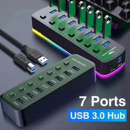 3.0 Hub 4 Ports 7 USB Data Port Adapter 5Gbps High Speed Individual On/Off Switch Splitter Extension