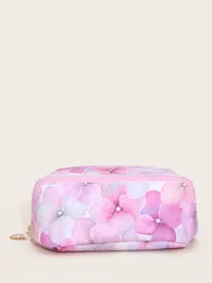 Cosmetic Bags Waterproof Bag With Pink Flower Pattern Single Pack