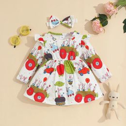 Girl Dresses Two-piece Baby Dress Spring And Autumn Cartoon Animal Print Long-sleeved Headscarf