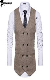 Vintage Brown tweed Vests Wool Herringbone British style custom made Mens suit tailor slim fit Blazer wedding suits for men9429657