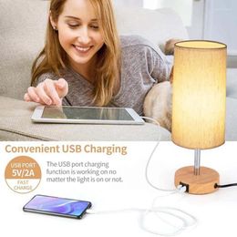Table Lamps Beside Lamp For Bedroom Nightstand - 3 Way Dimmable Touch USB C Charging Ports And AC Outlet