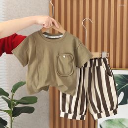 Clothing Sets Toddler Summer Boys Outfit Set 2024 Korean Baby Boy Clothes 1 To 2 Years Solid Color Short Sleeve T-shirts And Shorts Kids