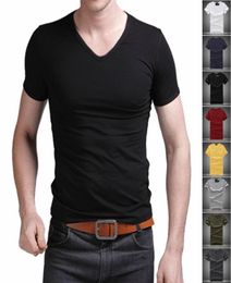 2018 Summer High Quality Cotton New V Neck Slim Fit Short Sleeve Tshirt Men Tops Tees Casual Style for Sport Men Tshirts2074999