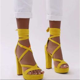 Women New Design Fashion Open Toe Suede Leather Platform Chunky Gladiator Strap Cross Ye f77
