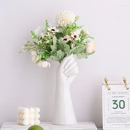 Vases Modern Creative Living Room Tabletop White Vase Art Home Decoration Ornaments Ceramic In The Shape Of Flowers Held Hand