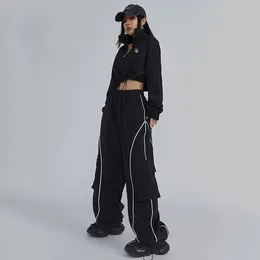 Women's Pants Harajuku Fashion Jogger Cargo Sweatpants Women Streetwear Hip Hop Drawstring Elastic Waist Loose Casual Wide Leg Sports