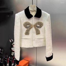 Women's Jackets Spring Autumn Beading Tweed Cardigan Coat Jacket Office Lady Single-breasted Elegant Outerwear For Women Loose Overcoat