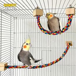 Other Bird Supplies Wood Pet Bite Toys Parrot Colour Swing Stand Cotton Rope Sturdy Harness Elastic Climbing