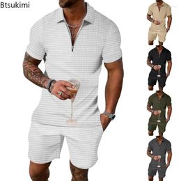 Men's Tracksuits Summer Two Pieces Sets Fashion Half Zip Short Sleeve Polo Shirt And Drawstring Shorts Casual Suit Male Loose Tracksuit
