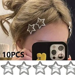 10pcs Girls Silver Star Hair Clips Women Cool Cute Metal Star BB Hair Clips Barrettes Hair Grip Y2K Hair Accessories Headwears