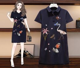 2020 Summer Dress Women embroidery floral graphic elegant Midi Dresses Plus Size L4XL Long Tshirt dress Female Clothes2639234
