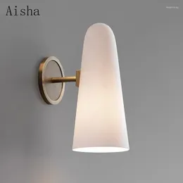 Wall Lamp Modern Milk Glass Simple Bedroom Bathroom Home Decoration Restaurant Cafe Office Plug In Light