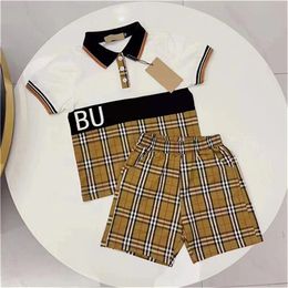 Summer new polo suit Designer children's high quality clothing Baby short sleeve T-shirt shorts brown plaid two-piece set size 90-150cm g1
