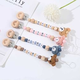 Pacifier Holders Clips# Personalised name for baby pacifier clip made of beech wood animal felt ball baby care teeth toy anti loss chain d240521