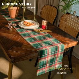 Gerring Christmas Red Plaid Table Flag Tarn Dyed Green Table Runner For Dining Table Placemat Decor Table TV Cabinet Tablecloth 240521