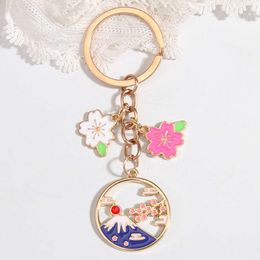 Cartoon Keychain Japan Fuji Mountain Sakura Flower Ring Enamel Key Chains Souvenir Gifts For Women Men DIY Handmade Jewellery