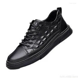 Casual Shoes 2025 Mens Genuine Leather Crocodile Spring Cool Black Leisure Flat Skateboard Fashion Sneakers