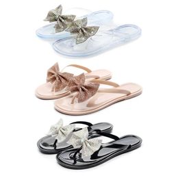 Women Shiny Rhinestone Bowknot Flip-Flops Colorful Jewelry Sequins Flat Sandals Summer Beach Jelly Clip Toe Slippers 240516