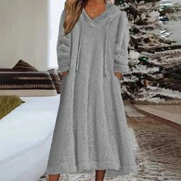 Casual Dresses Women Hooded Dress Long-sleeved A-line Cozy Women's Fuzzy Fleece Midi Warm Plush Sweatshirt For Fall