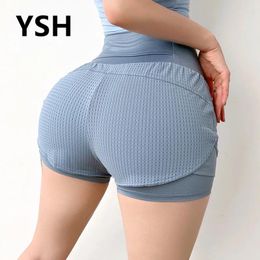 Active Shorts YUSHUHUA Summer Women Sports Short High Waist Mesh Workout Running Fitness Leggings Female Gym Jogging 2in1 Yoga