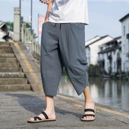 Men's Pants Loose Cotton Linen Cropped Trousers Fashionable Casual Sports Festival Men Full Length Apricot Suit