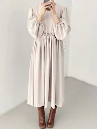 Casual Dresses Patchwork Pleated Dress For Women Long Sleeve Loose Fashion Female Vestid 2024 Autumn Winter X389