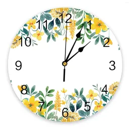 Wall Clocks Flower Watercolour Yellow Bedroom Clock Large Modern Kitchen Dinning Round Watches Living Room Watch Home Decor