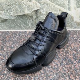 Casual Shoes True Genuine Leather Men Trekking Athletic Luxury Running Jogging Sneakers Thick Soled Original Cowhide Sports Non-Slip