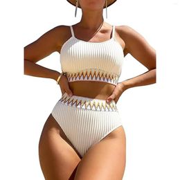 Women's Swimwear High Waisted Bikini Swimsuit Set Crop Top Cut Bathing Suits For Outdoor Swimming Diving