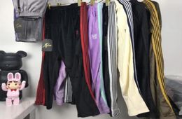 2020ss Aap AWGE Needles Butterfly Embroidery Sweatpants Men Women Top Quality Striped Joggers Velvet Pants Sweatpants8242366