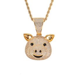 Pendant Necklaces Hip Hop Accessories Zodiac Pig Gold Necklace Cute Small Animal Micro Inlaid Zircon Pendant Bq9t