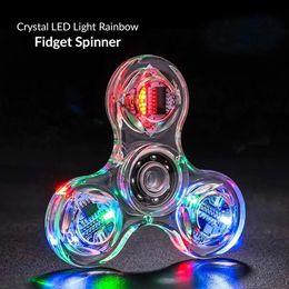 Crystal Luminous LED Light Fidget Spinner Hand Top Spinners Glow in Dark EDC Stress Relief Toys Kinetic Gyroscope For Children 240521