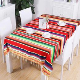 Table Cloth Mexican Blanket Serape Tablecloth Pom Balls Outdoor Cover For Party Supplies Cinco De Mayo Fiesta Decorations