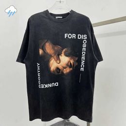 Men's T-Shirts Retro Wash Black Extra Large T-shirt Top Mens Street Clothing Graphic Printing T-shirt High Quality Cotton ERD T-shirt J240409