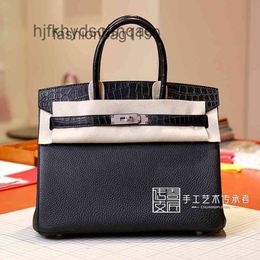 designer bags Handbags Womens burkiinss 2024 Bag Togo Spell Crocodile Leather Black Touch Bk30cm Silver Buckle Handbag TCWO