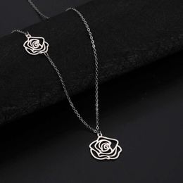 Flower Rose Pendant Necklaces Women Fashion Stainless Steel Choker Necklace Wedding Jewelry Valentine S Day Birthday Gift