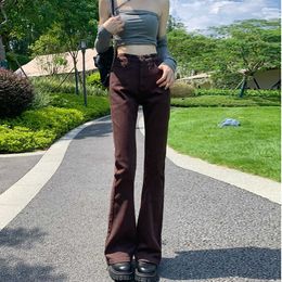 Beaver house # flare jeans womens spring and summer Korean high waist elastic high thin coffee trend straight pants