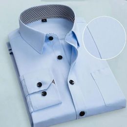 Men's Casual Shirts Black And White Patchwork Long Sleeve Shirt Business Office Cotton Sky Blue Slim Fit