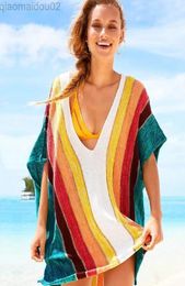 New Arrivals Sexy Beach Cover Up Striped Crochet Robe De Plage Pareos For Women Swimwear Saida De Praia Beachwear Coverups L2208106310781