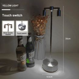 Bar Table Lamp USB Rechargeable Retro Bar Coffee LED Touch Dimming Desktop Night Light Double Head High Pole Spotlight Bar Decor