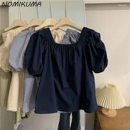 Women's Blouses Nomikuma French Square Collar Puff Sleeve Blouse Women 2024 Summer Fashion Solid Shirts Causal Pullover Blusas De Mujer