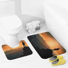 Bath Mats Bathroom Rugs Sets 2 Piece Stand On Top Of Mountain Absorbent U-Shaped Contour Toilet Rug